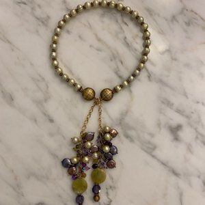 Handmade Artisan wrap necklace lavendar and light green pearls and stones SOLD